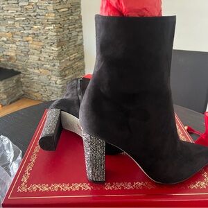 René Caovilla – Black Suede Bootie with Crystal Heel – NEVER worn